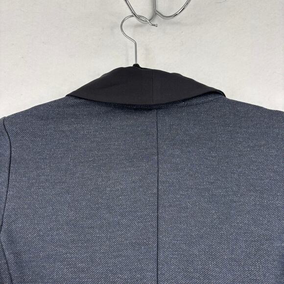Bella Luxx Perfect Everyday Blazer Size S Blue Black Stretch Jacket Silk Collar - Picture 9 of 13